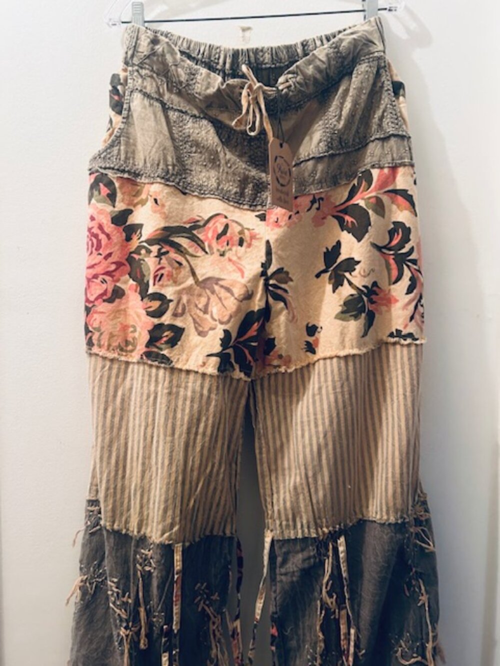 1397 A Rare Bird Chambray Tiered Roses & Striped Tie Waist One Size Pants NWT - Picture 8 of 16